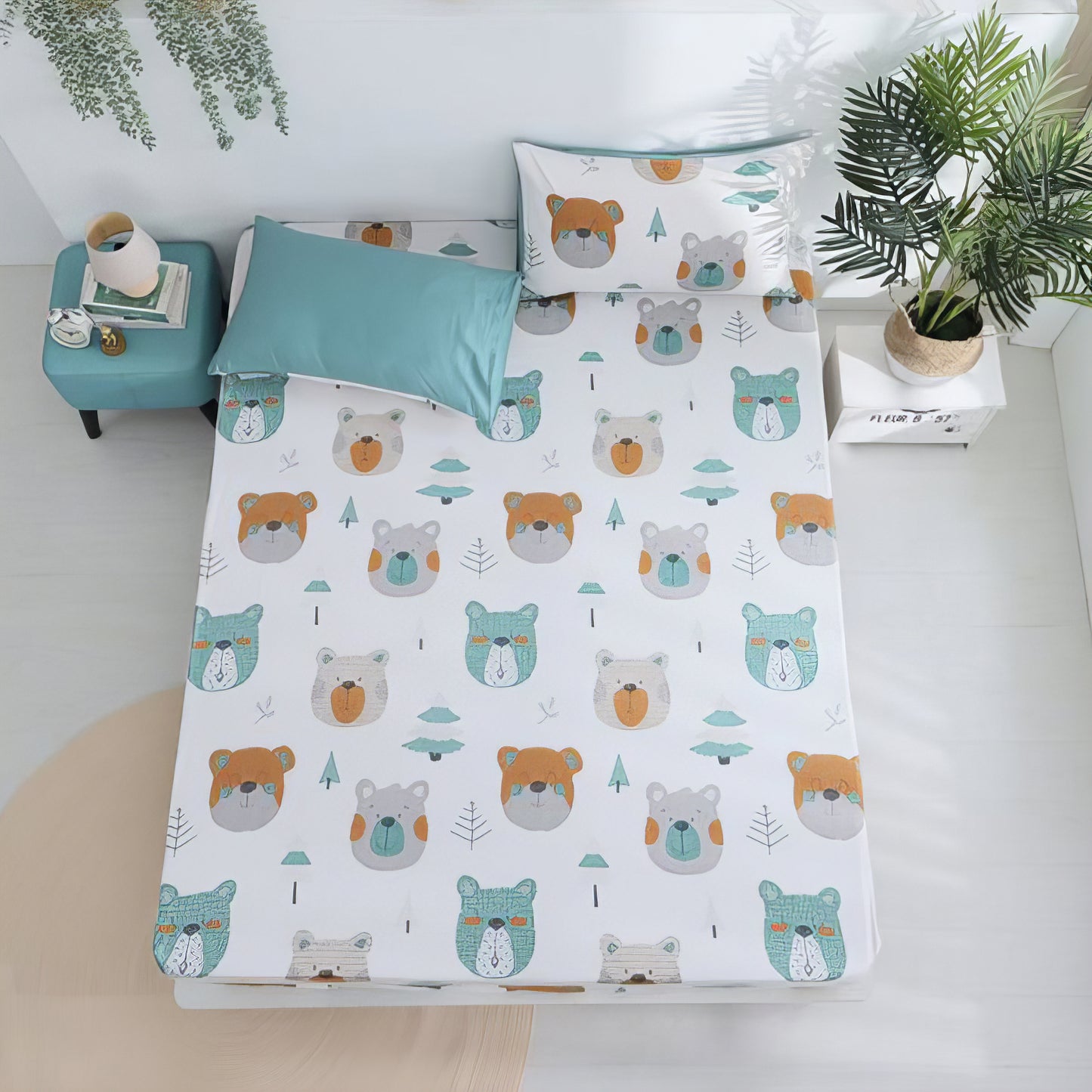 テディベア&フレンド グリーン|60支コットン寝具セット