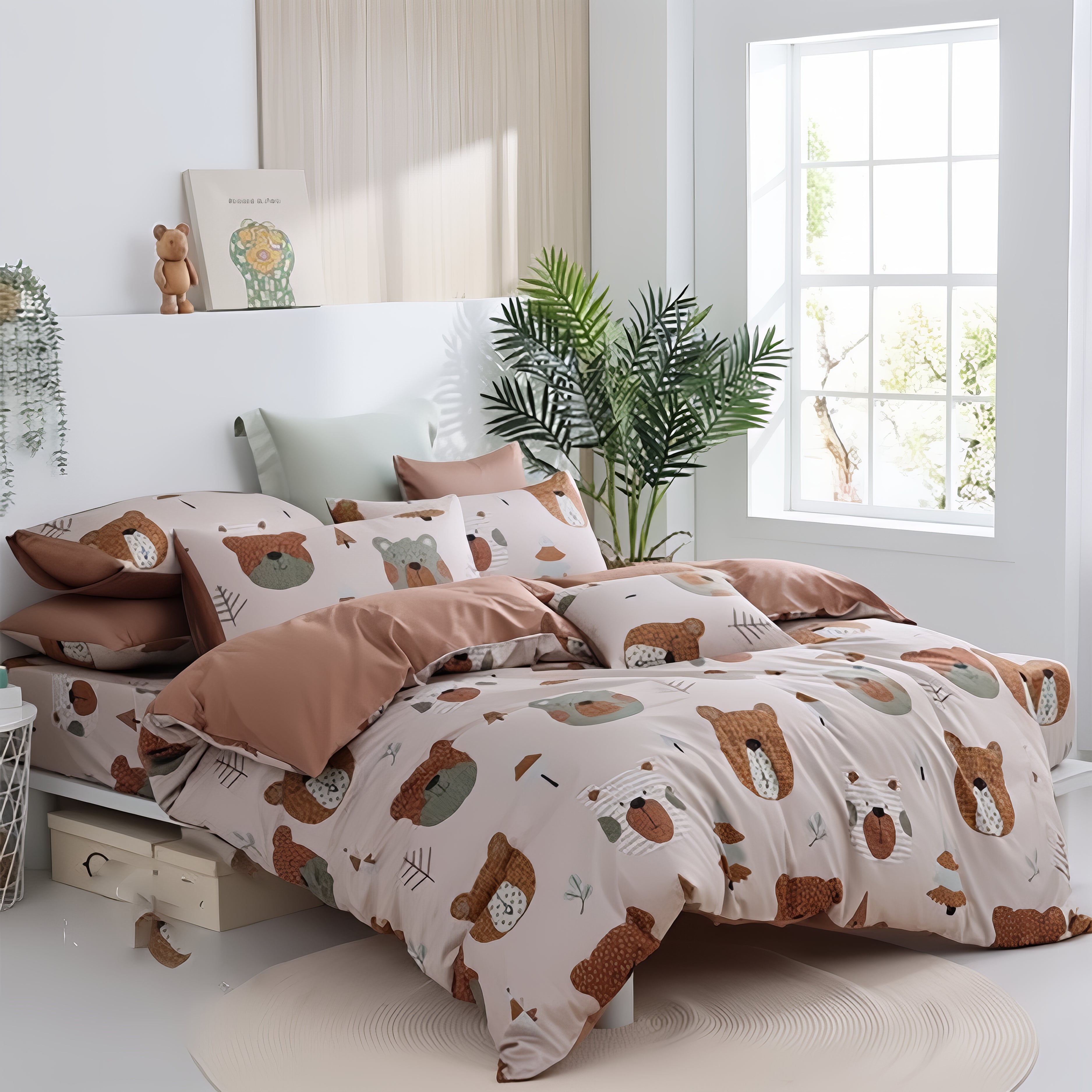 Teddy Bear &amp; Friends Mocha | 60-piece cotton bedding set