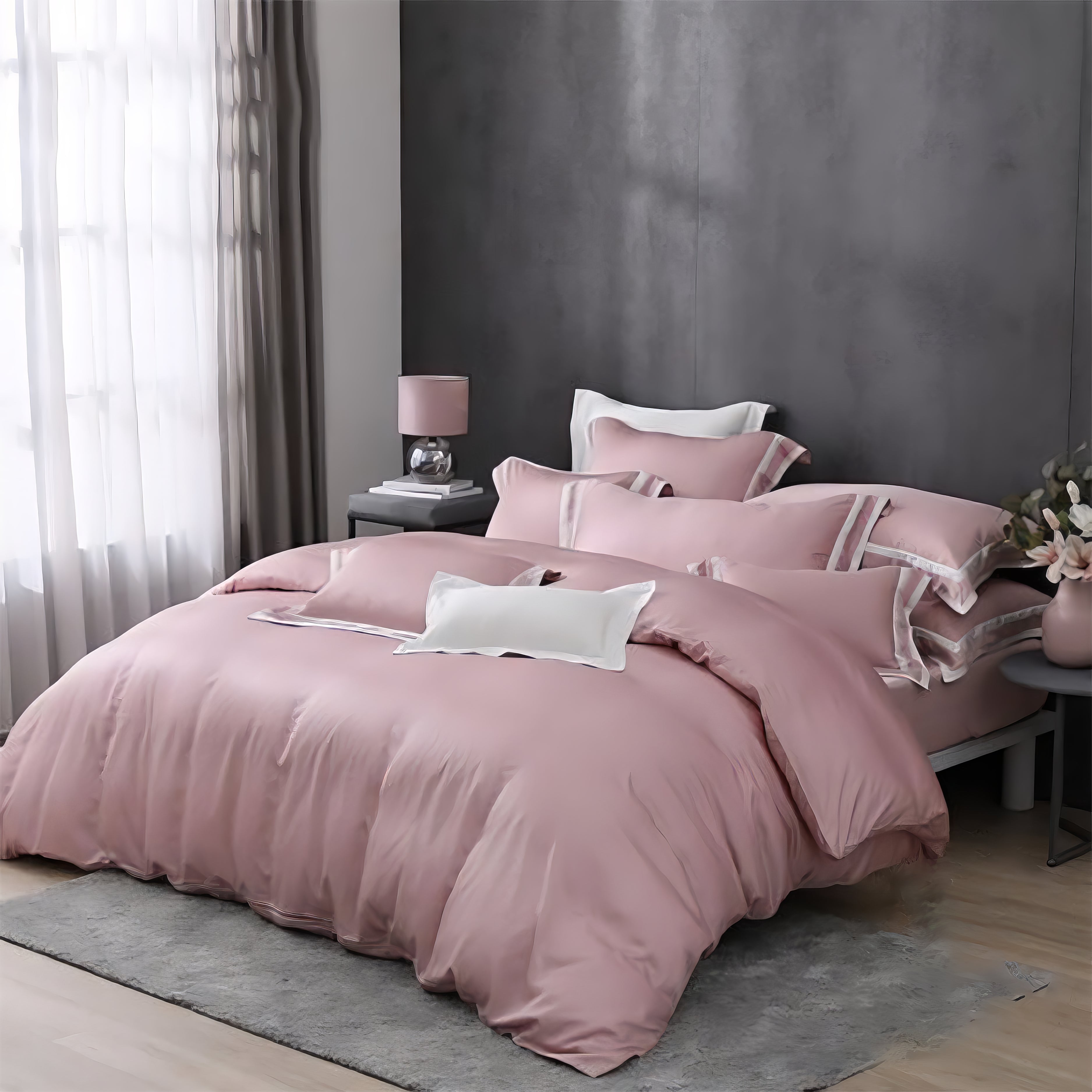 Morandi Pink - Pillowcase Border Design | 80 Tencel Bedding Set