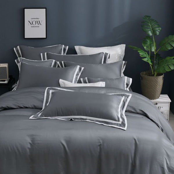 Dark Gray - Pillowcase Border Design | 80 Tencel Bedding Set