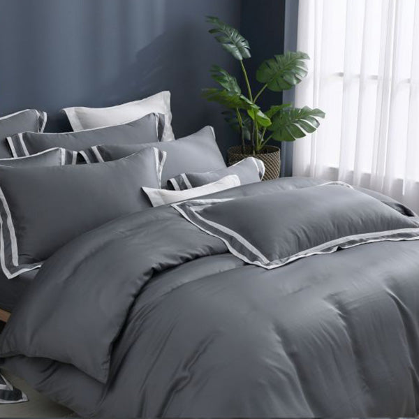 Dark Gray - Pillowcase Border Design | 80 Tencel Bedding Set