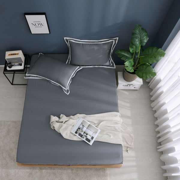 Dark Gray - Pillowcase Border Design | 80 Tencel Bedding Set