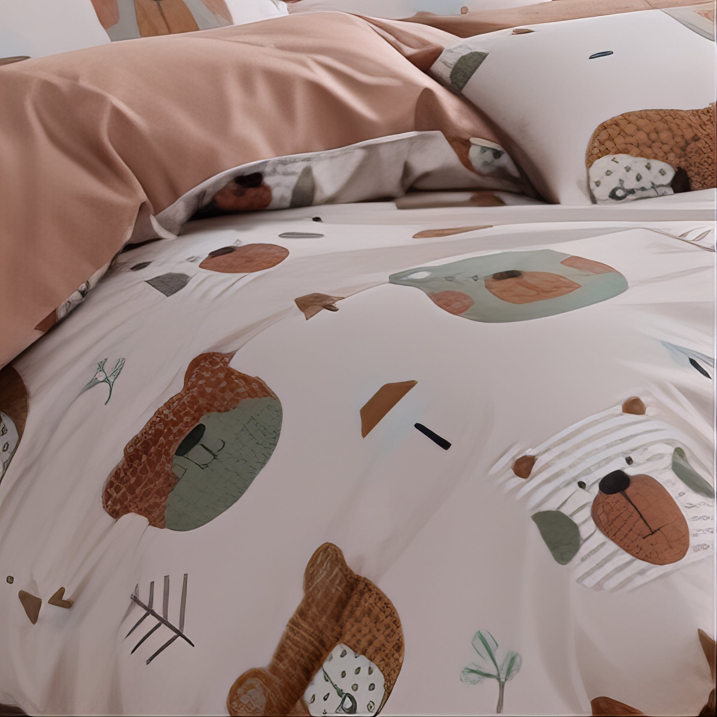 Teddy Bear &amp; Friends Mocha | 60-piece cotton bedding set