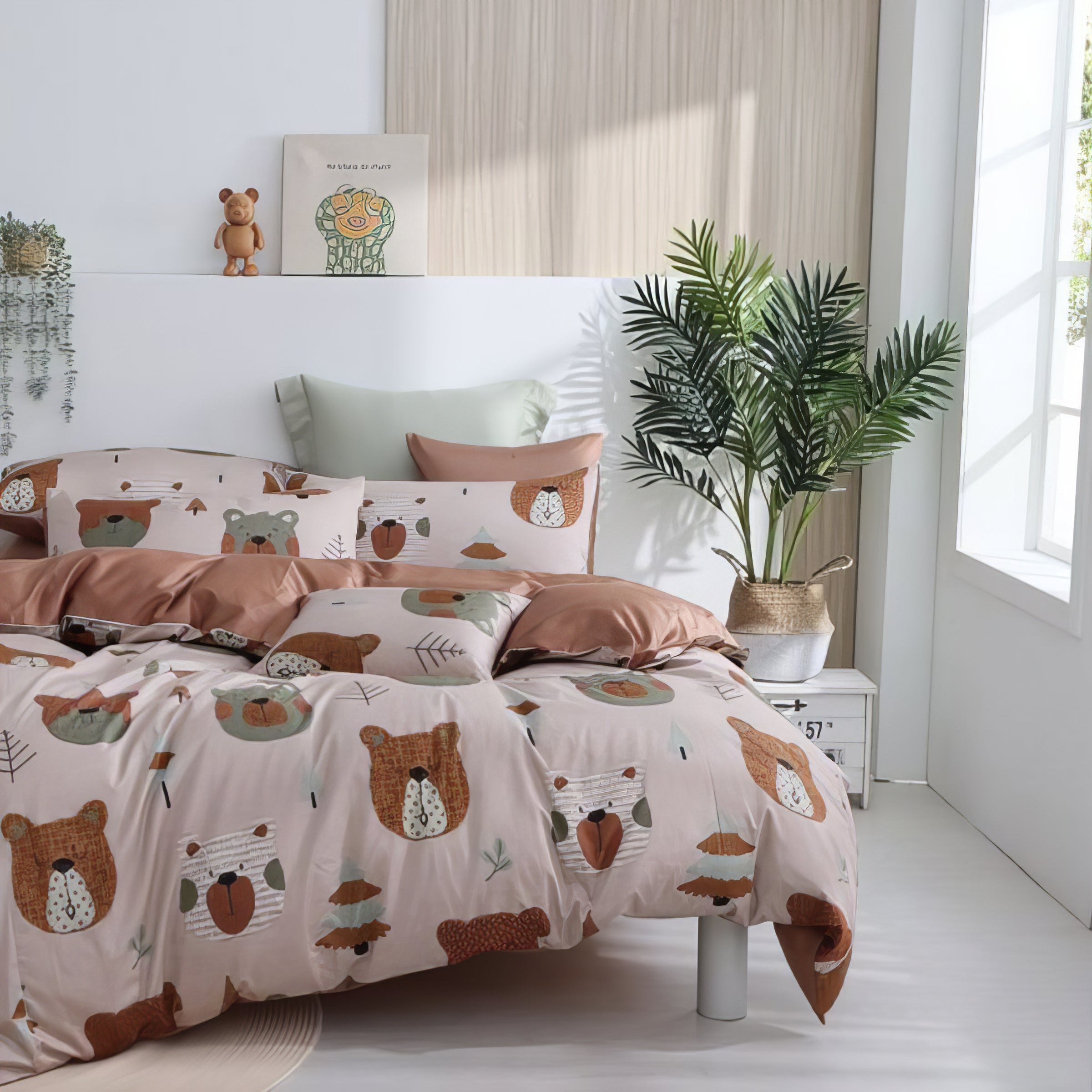 Teddy Bear &amp; Friends Mocha | 60-piece cotton bedding set